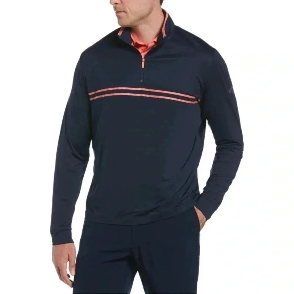 Callaway Golf Weather Series Navy Blue & Orange Quarter Zip Pullover Size‎ XL